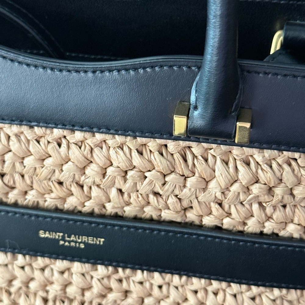 Saint Laurent woven raffia  and black calfskin leather handbag NWOT - Picture 9 of 10